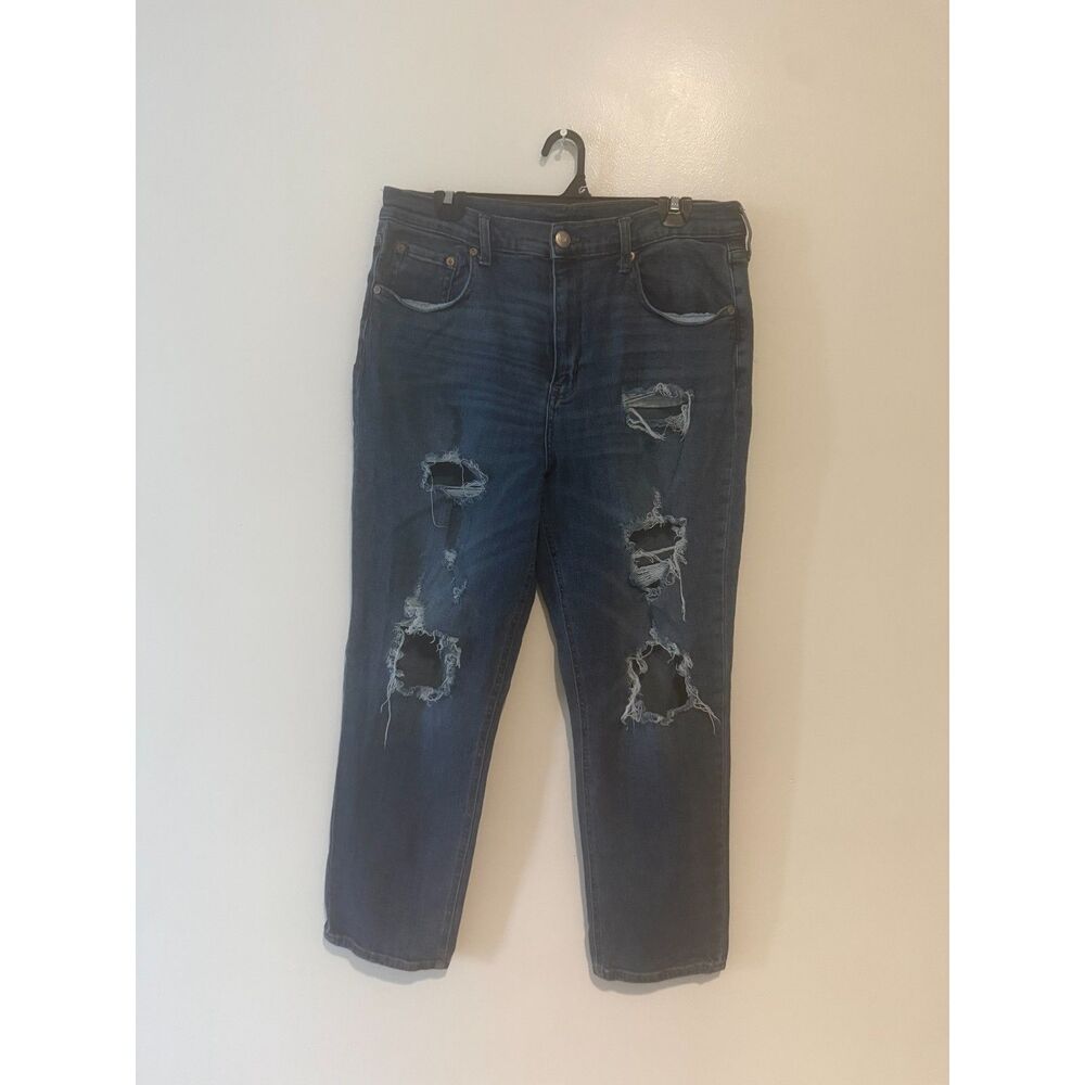 Aeropostale Ripped Stretch Mom Jeans Dark Blue Size 14
